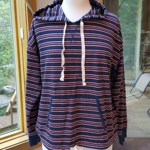 Drawstring hoodie in striped terry